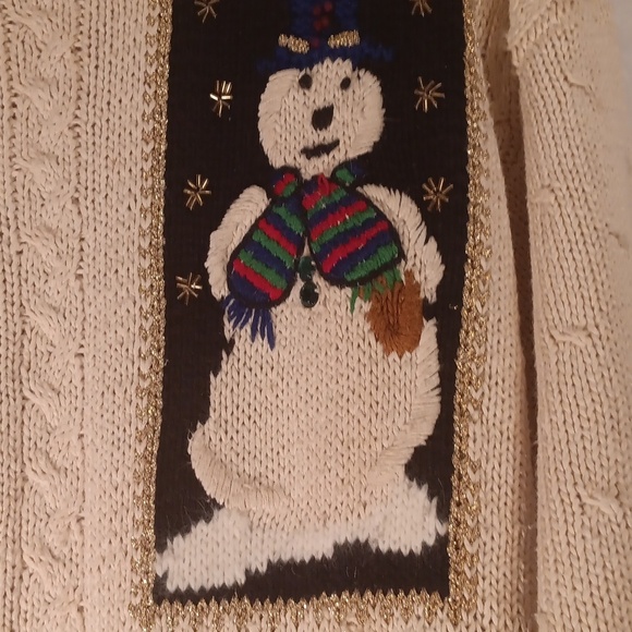 Casual Corner Limited Edition Cream and Red Crew Neck Sweater Hand Knitted Small - Picture 6 of 11